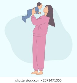 A mother lifting up a baby illustration
