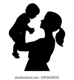 Mother lifting his son silhouette. Vector illustration