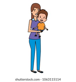 mother lifting son characters