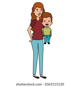 mother lifting son characters
