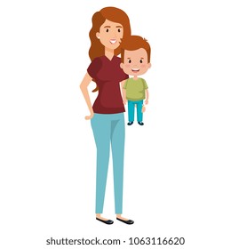mother lifting son characters