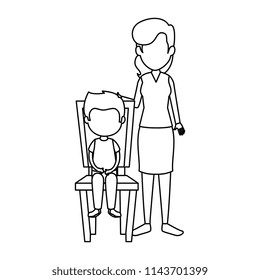 mother with little boy in chair characters