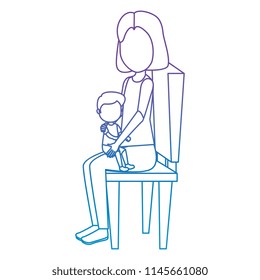 mother with little boy in chair characters