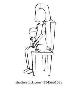 mother with little boy in chair characters