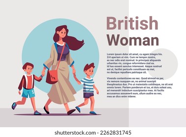 mother and little children walking together british mom taking sons to school or kindergarten motherhood happy family concept