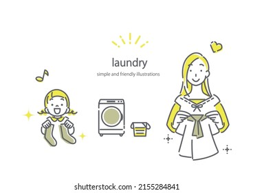 mother and little daughter in laundry room