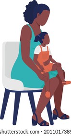 Mother with little daughter on knee semi flat color vector characters. Full body people on white. Parenting classes isolated modern cartoon style illustration for graphic design and animation