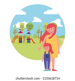 mother with little girl in amusement park icon