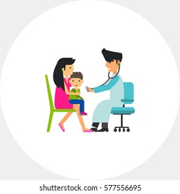 Mother and Little Son Visiting Doctor Icon