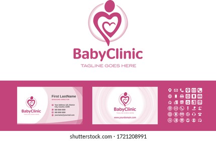 Mother love. Happy mothers day. Mom heart care. Birth attendant. Birthing assistant. Logo and business cards template vector.