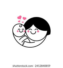 Mother love icon. mother hugging child symbol