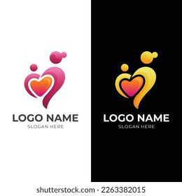 mother love logo concept, people and love combination logo with 3d colorful style