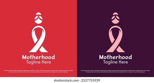 Ilustración de diseño de logotipo de amor de madre. Silueta de la cinta de la madre mujer querida Asistencia ayuda a cuidar a los queridos padres maternos abrazan la salud del cáncer de las personas. Símbolo de icono simple mínimo suave y calmado geométrico.