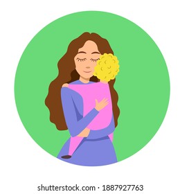 Mother is love. Mother and son. A baby in her arms. Vector illustration flat design