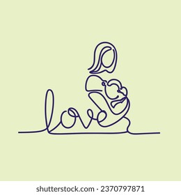 Mother love vector one line art