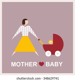 Mother loves baby. Vector flat illustration.