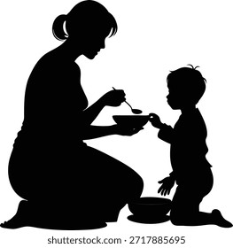 Mother lovingly feeds her young child, symbolizing nurturing care and bonding during mealtime