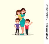 Mother of many children with a daughter and two sons. Vector illustration of a flat design