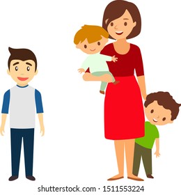 Mother of many children with a daughter and two sons.illustration of a flat design