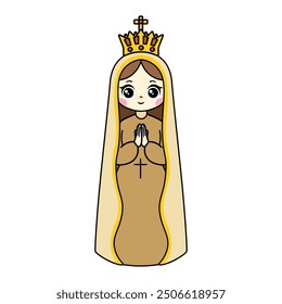 Mother Mary cartoon. Mother of God cartoon. Digital art illustration.