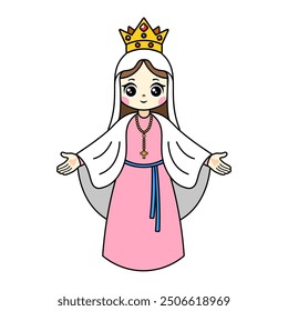 Mother Mary cartoon. Mother of God cartoon. Digital art illustration.