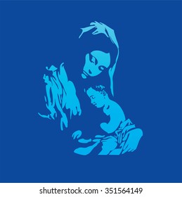 Mother Mary With Jesus Christ In Blue