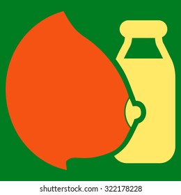 Mother Milk vector icon. Style is bicolor flat symbol, orange and yellow colors, rounded angles, green background.