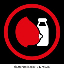 Mother Milk vector icon. Style is bicolor flat rounded symbol, red and white colors, rounded angles, black background.