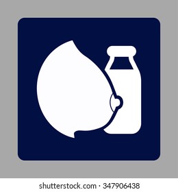 Mother Milk vector icon. Style is flat rounded square button, white and dark blue colors, silver background.