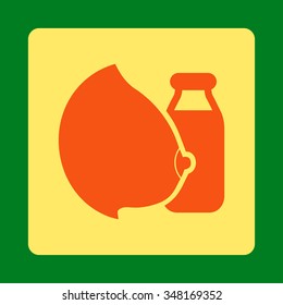 Mother Milk vector icon. Style is flat rounded square button, orange and yellow colors, green background.