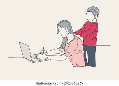 Mother is the most reliable human being. Working mom one-line drawing