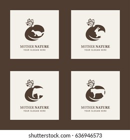 Mother Nature. Animals Logos. Cat, Rabbit, Elephant, Tiger