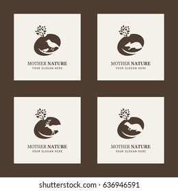 Mother Nature. Animals Logos. Sparrow, Mouse, Deer, Otter