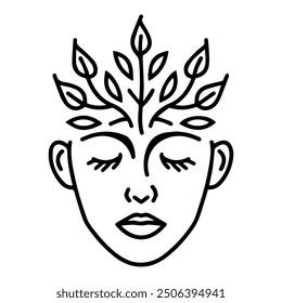 Mother Nature Face logo or modern line icon. Vector line art and icon design with bold outline. Black and white Pixel Perfect minimalistic symbol isolate white background. Creative logotype