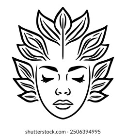 Mother Nature Face logo or modern line icon. Vector line art and icon design with bold outline. Black and white Pixel Perfect minimalistic symbol isolate white background. Creative logotype