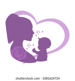 Mother and newborn baby in the heart silhouette vector illustration. Can be used for mother's day and baby shower celebration invitation and greeting card. 