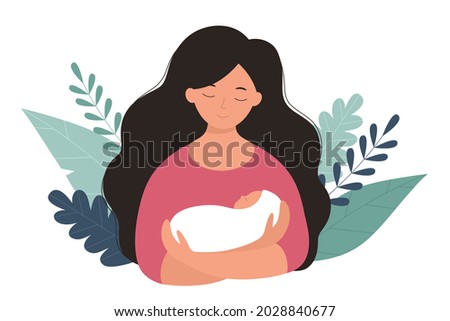 A mother and a newborn baby in her arms. Vector illustration in a flat style