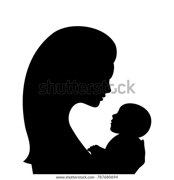 Mother Newborn Baby Profile Silhouettes Isolated Stock Vector (Royalty ...