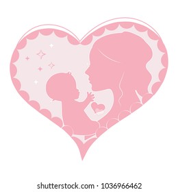 Mother and newborn baby silhouette vector illustration. Can be used for Mother's day and baby shower celebration invitation and greeting card.