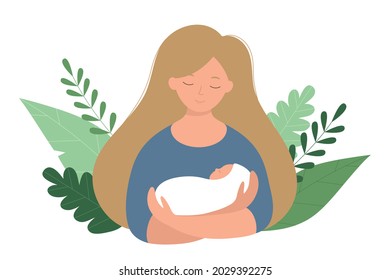 Una madre y un bebé recién nacido. Ilustración vectorial en un estilo plano