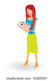 mother with newborn baby. Vector illustration.