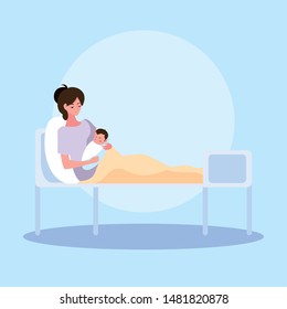 mother with newborn on a stretcher