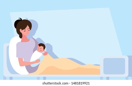 mother with newborn in stretcher