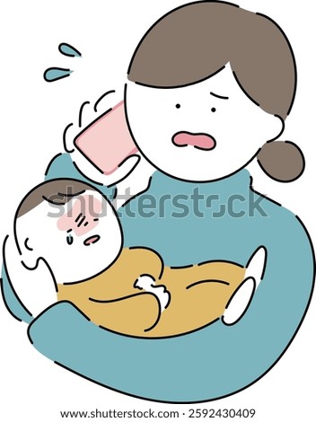 A mother panics because her child is sick