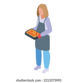 Mother Pie Cook Icon Isometric Vector. Mom Work. House Woman