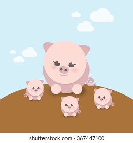 Mother pig and piglets