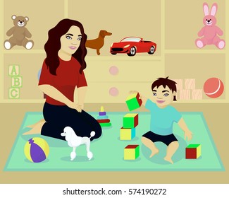 Mother play with baby vector illustration