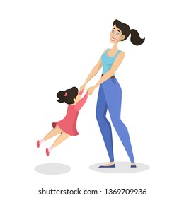 Mother playing with a daughter. Happy child and mom spend time together. Love and happiness. Isolated vector illustration in cartoon style