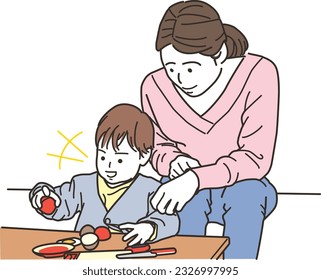 Mother playing house with child (son)
