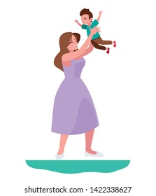 mother playing with son characters